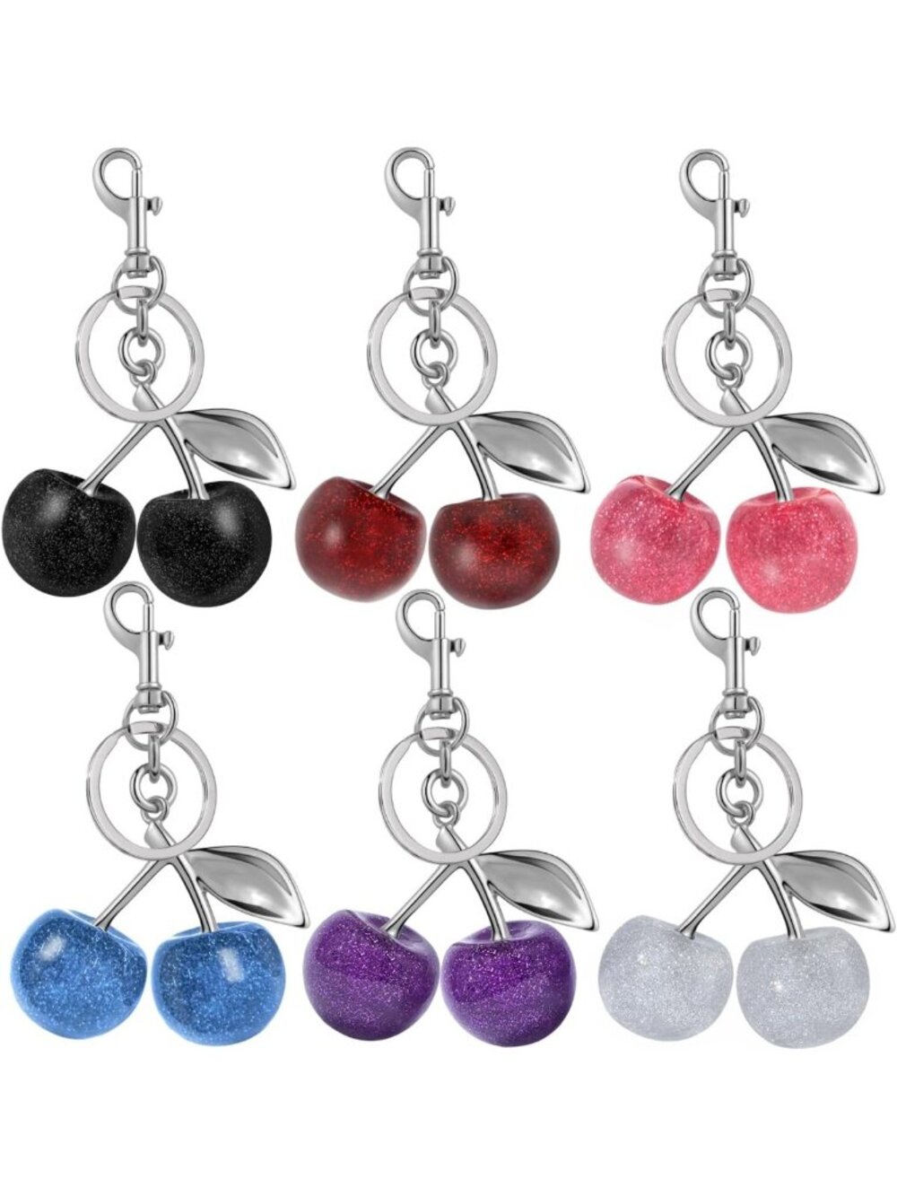 Charming Glitter Cherry Bag Charm Set | Bling Keychain for Handbags